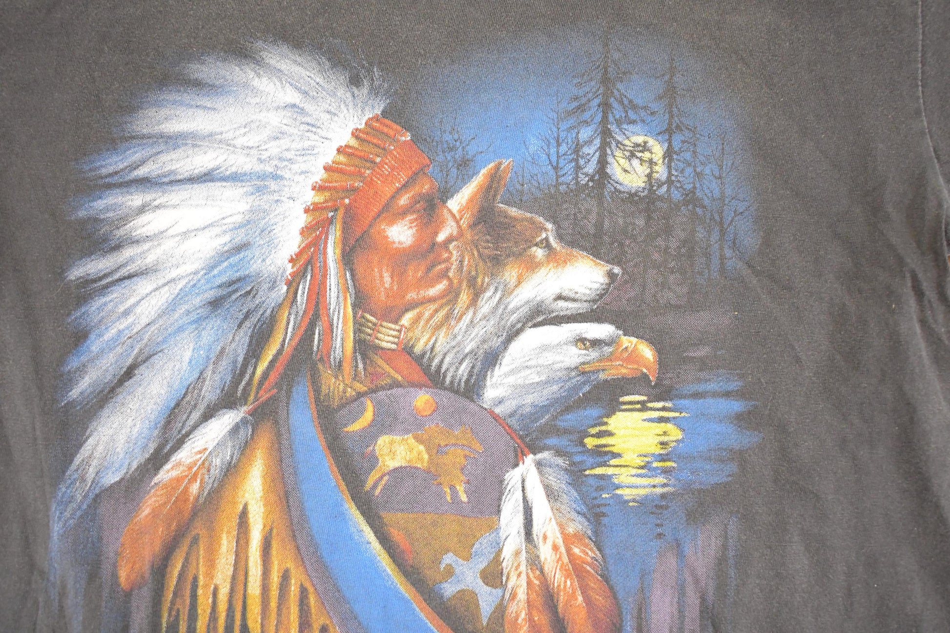 Vintage 90s Aztec Wolf Eagle Graphic Tee, Men's M from propervintagecanada