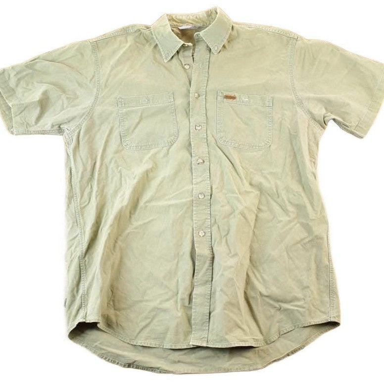 Vintage 90s Carhartt Button Up Shirt Olive Tan Heavy Cotton Mens L from propervintagecanada
