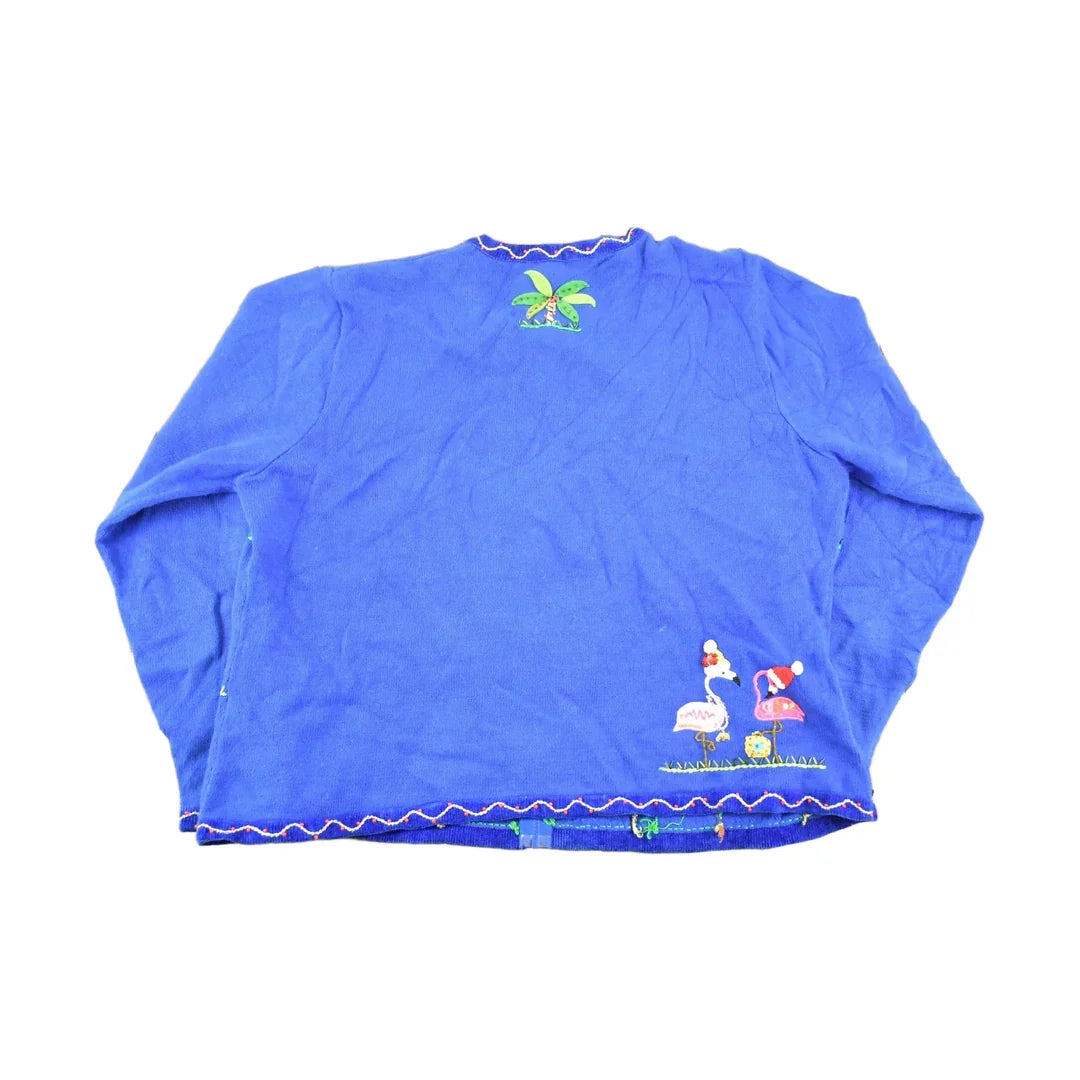 Vintage 90s Christmas Flamingo Knit Sweater, Funky Women's XL Pullover from propervintagecanada
