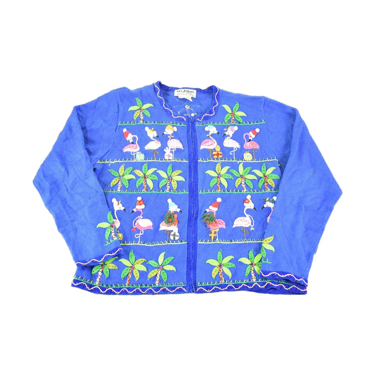 Vintage 90s Christmas Flamingo Knit Sweater, Funky Women's XL Pullover from propervintagecanada