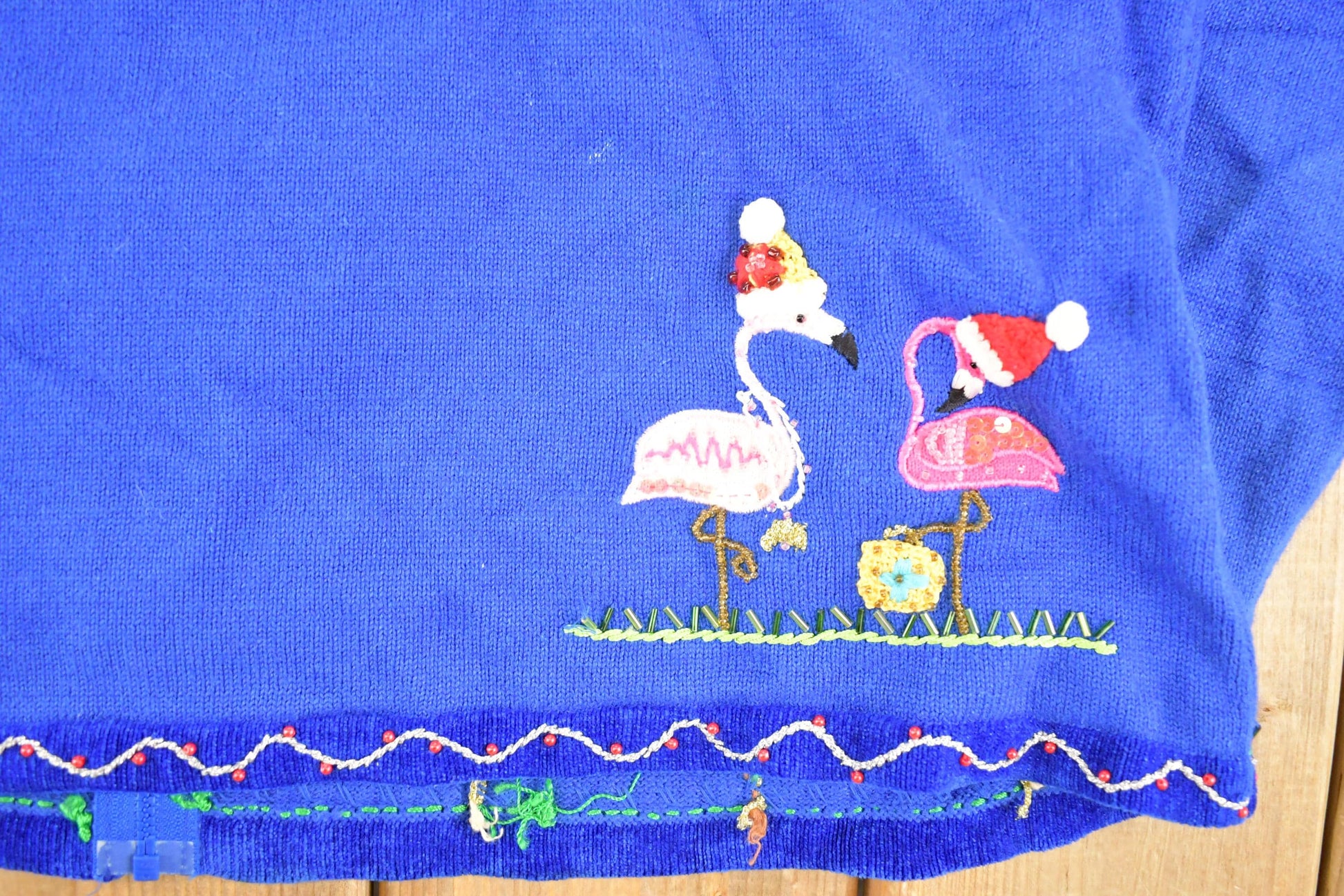 Vintage 90s Christmas Flamingo Knit Sweater, Funky Women's XL Pullover from propervintagecanada