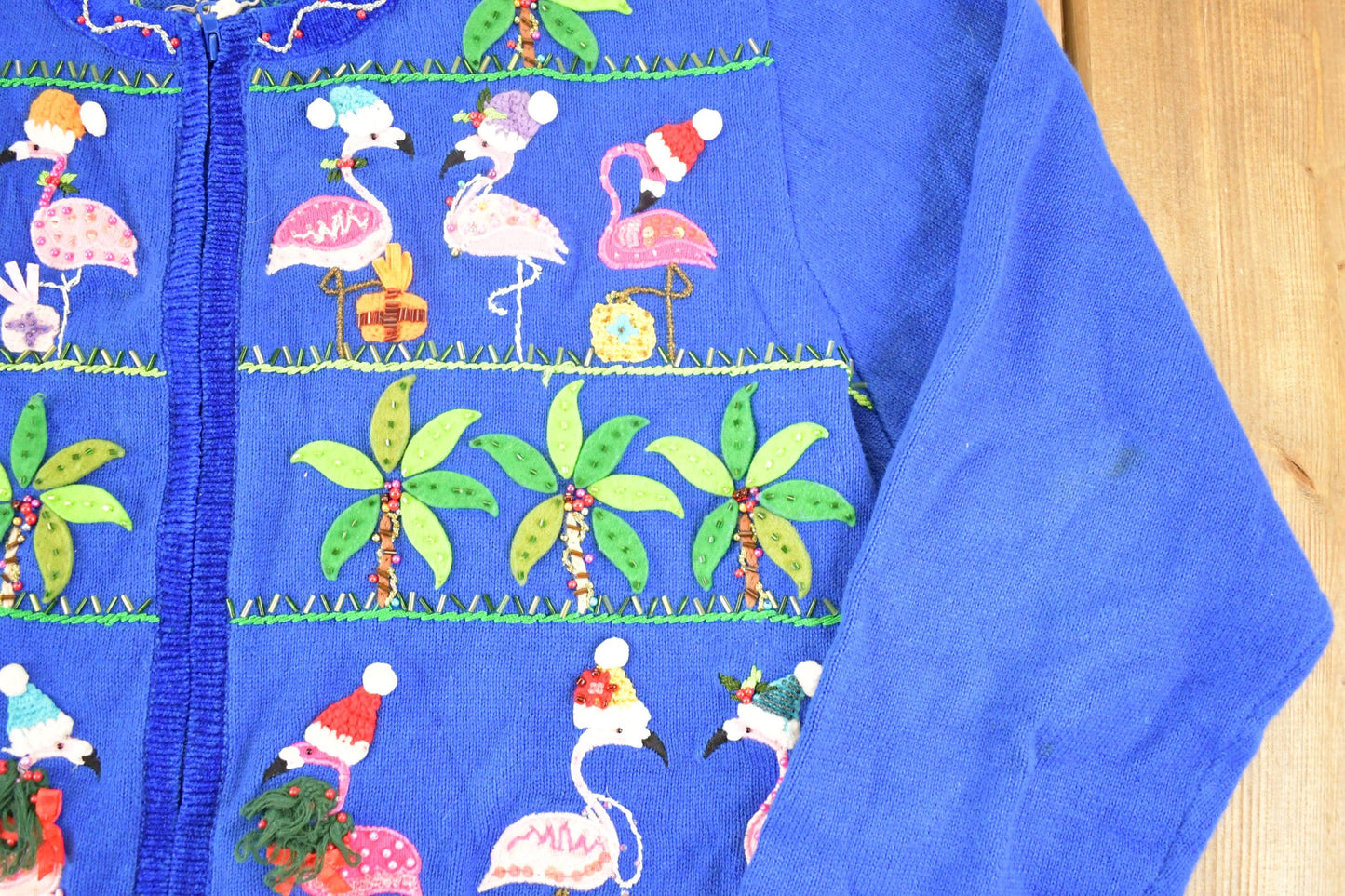 Vintage 90s Christmas Flamingo Knit Sweater, Funky Women's XL Pullover from propervintagecanada