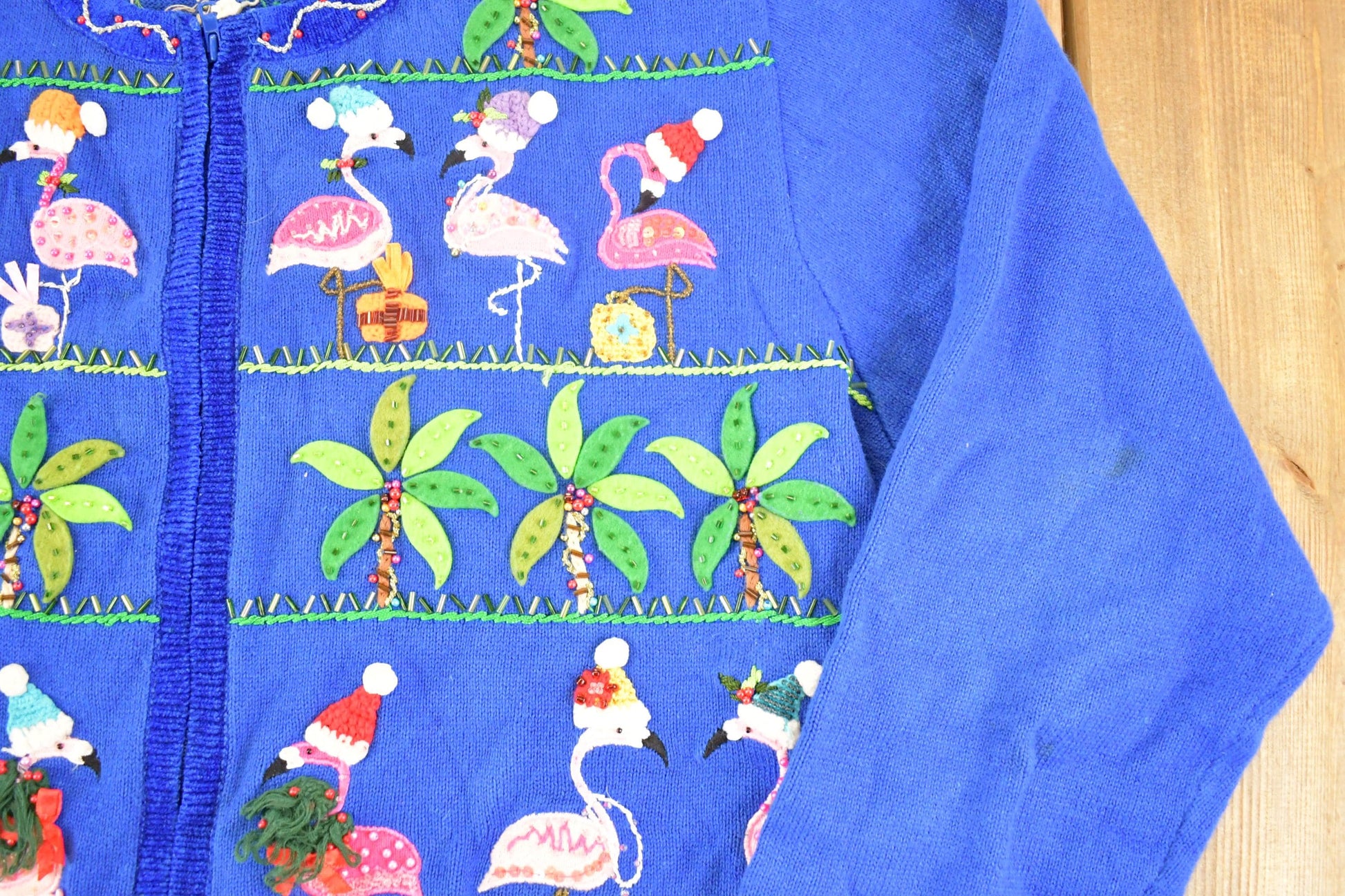 Vintage 90s Christmas Flamingo Knit Sweater, Funky Women's XL Pullover from propervintagecanada