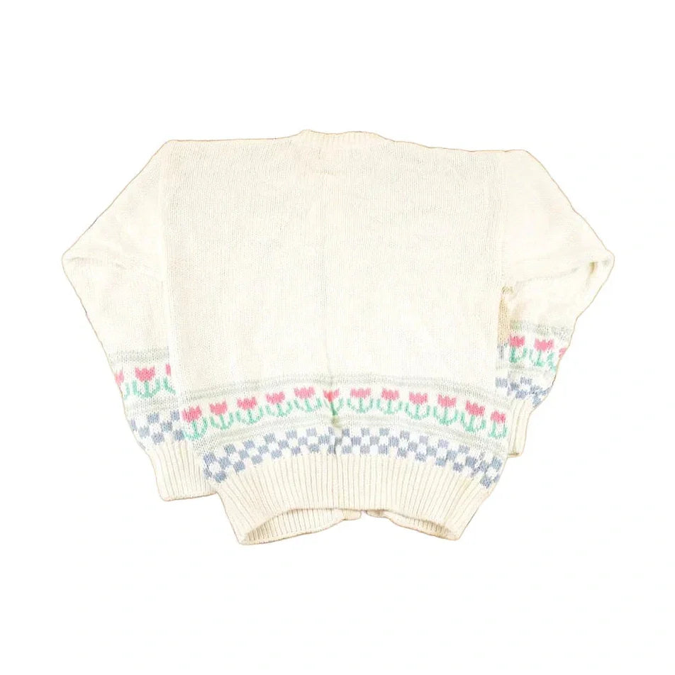 Vintage 90s Eddie Bauer Cardigan: Abstract Floral Knit, Women's M from propervintagecanada
