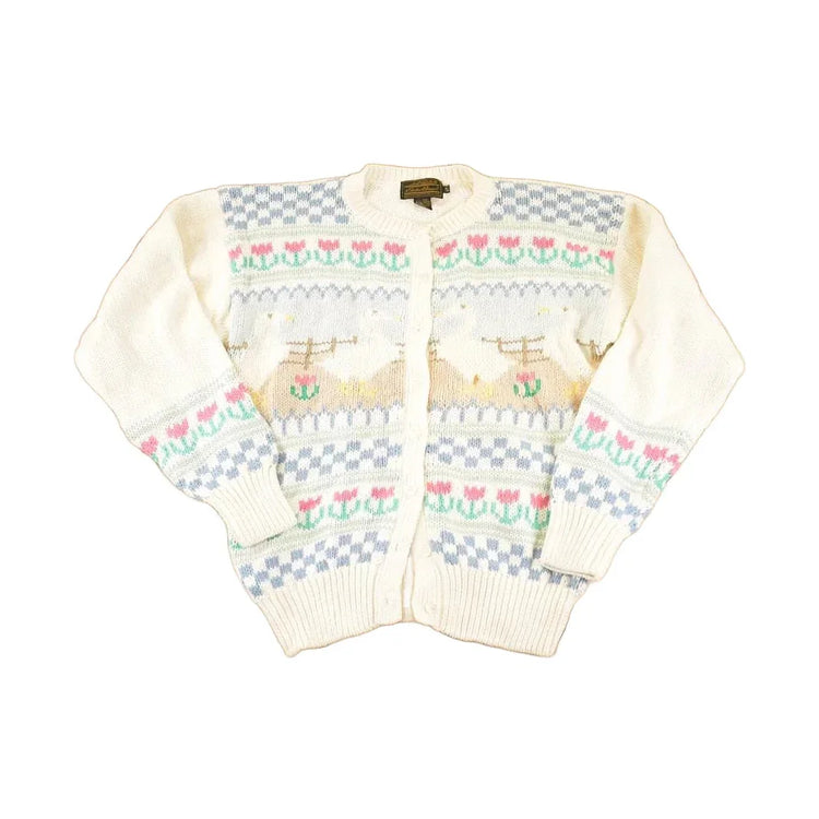 Vintage 90s Eddie Bauer Cardigan: Abstract Floral Knit, Women's M from propervintagecanada