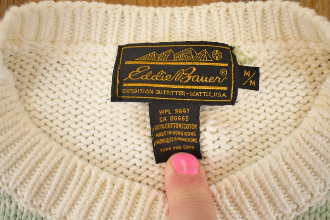 Vintage 90s Eddie Bauer Cardigan: Abstract Floral Knit, Women's M from propervintagecanada