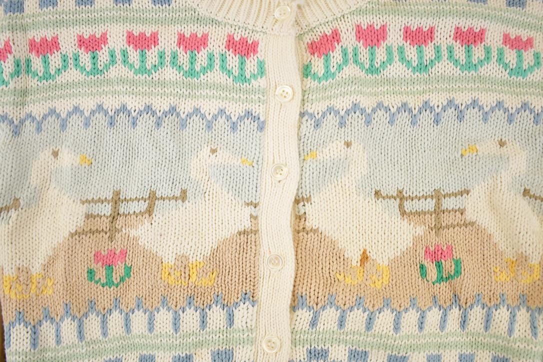 Vintage 90s Eddie Bauer Cardigan: Abstract Floral Knit, Women's M from propervintagecanada