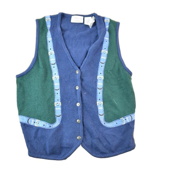 Vintage 90s Embroidered Knit Cardigan Vest Women's S from propervintagecanada