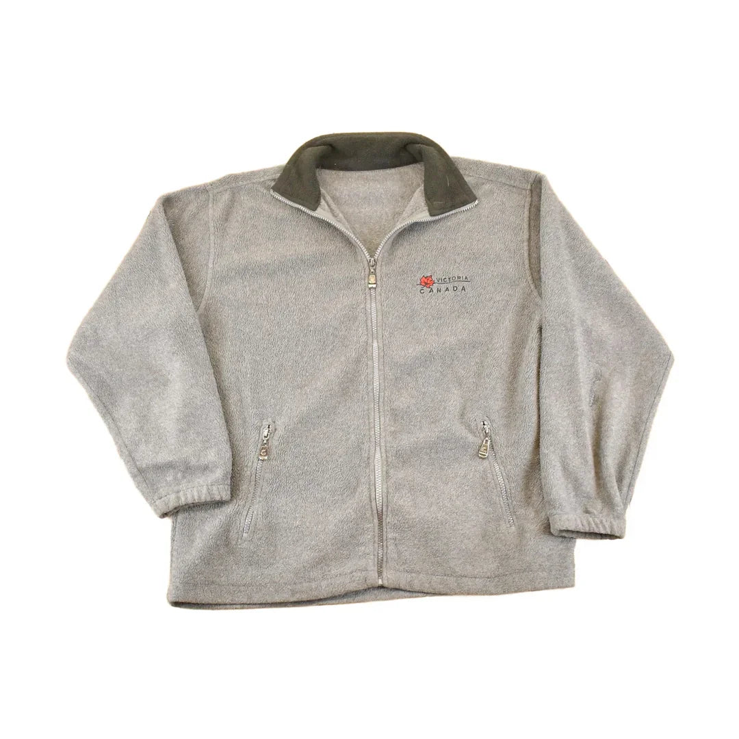 Vintage 90s Fleece Zip Sweater: Victoria Canada, Geometric Pattern, Men's L from propervintagecanada