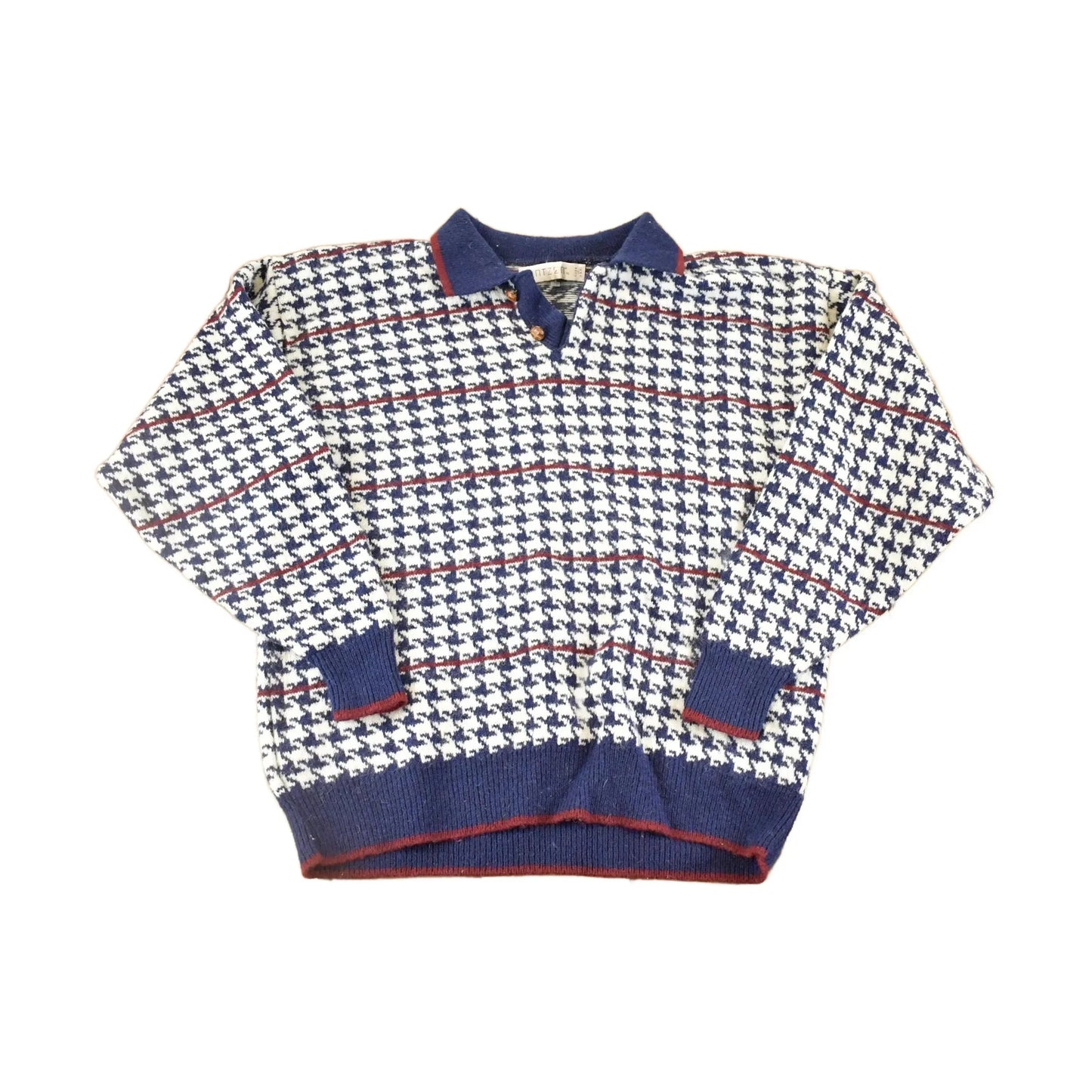 Vintage 90s Jantzen Knit Sweater XL - Abstract Houndstooth Pullover from propervintagecanada