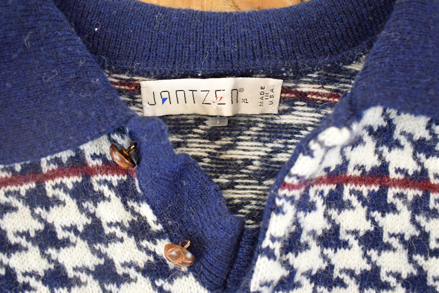 Vintage 90s Jantzen Knit Sweater XL - Abstract Houndstooth Pullover from propervintagecanada