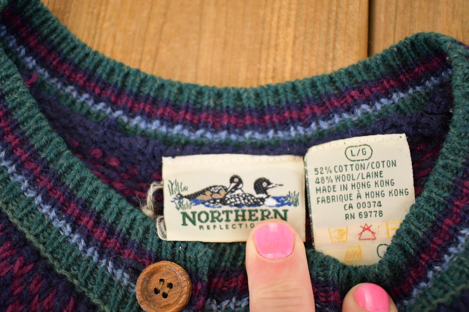 Vintage 90s Knit Cardigan: Northern Reflections Abstract Floral Sweater, Women's L from propervintagecanada
