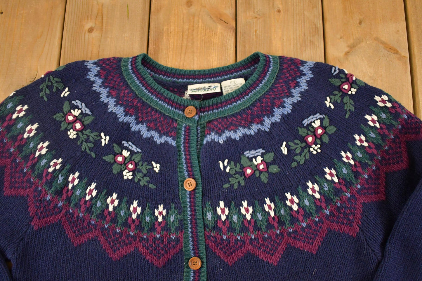 Vintage 90s Knit Cardigan: Northern Reflections Abstract Floral Sweater, Women's L from propervintagecanada