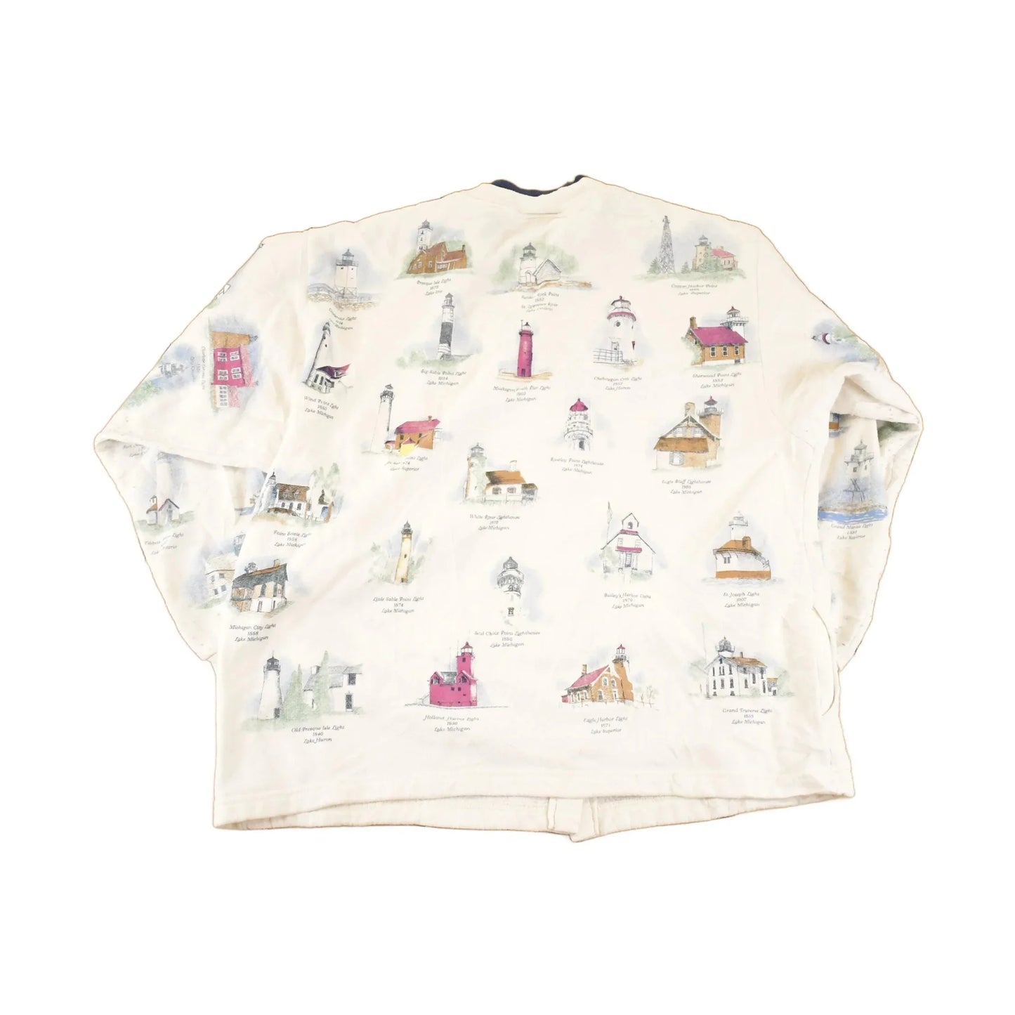 Vintage 90s Lighthouse Graphic Button Up Sweatshirt - Men's L Tourist Souvenir from propervintagecanada