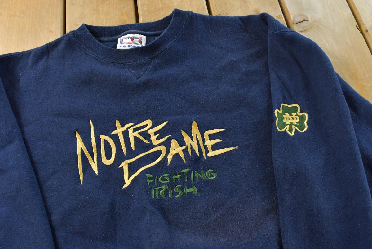 Vintage 90s Notre Dame Fighting Irish Crewneck Sweatshirt ��� Embroidered NCAA Apparel from propervintagecanada