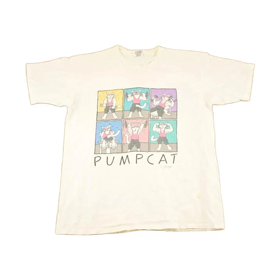 Vintage 90s Pump Cat Workout T-Shirt, Women's L, Made in USA from propervintagecanada
