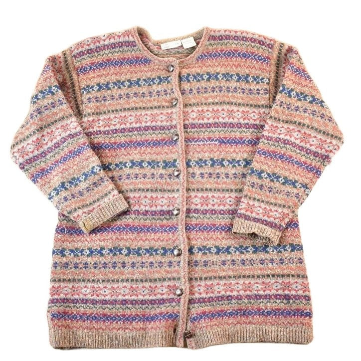 Vintage 90s Shetland Wool Knit Sweater Abstract Button Up Crewneck Mens S from propervintagecanada