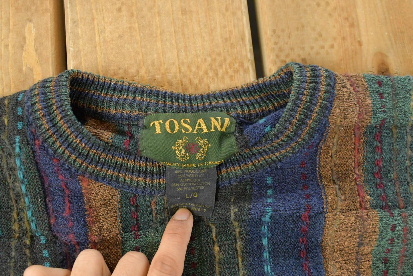 Vintage 90s Tosani Cable Knit Sweater Wool Blend Men's Large from propervintagecanada