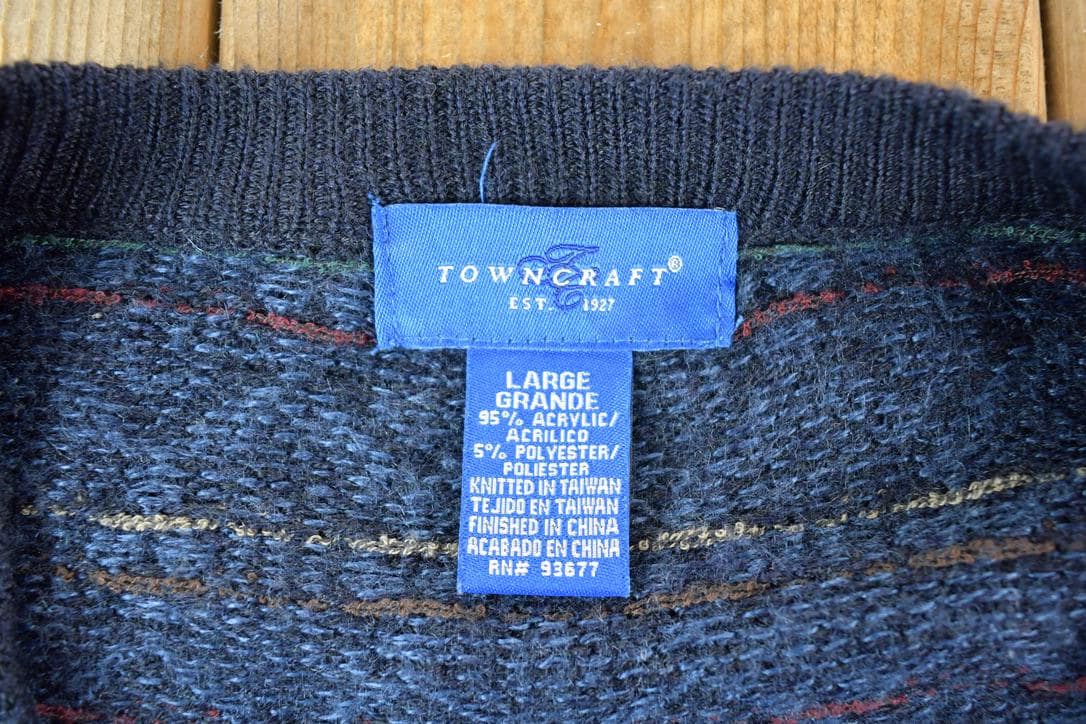 Vintage 90s Towncraft Cardigan: Embroidered Patchwork Knit Mens M from propervintagecanada