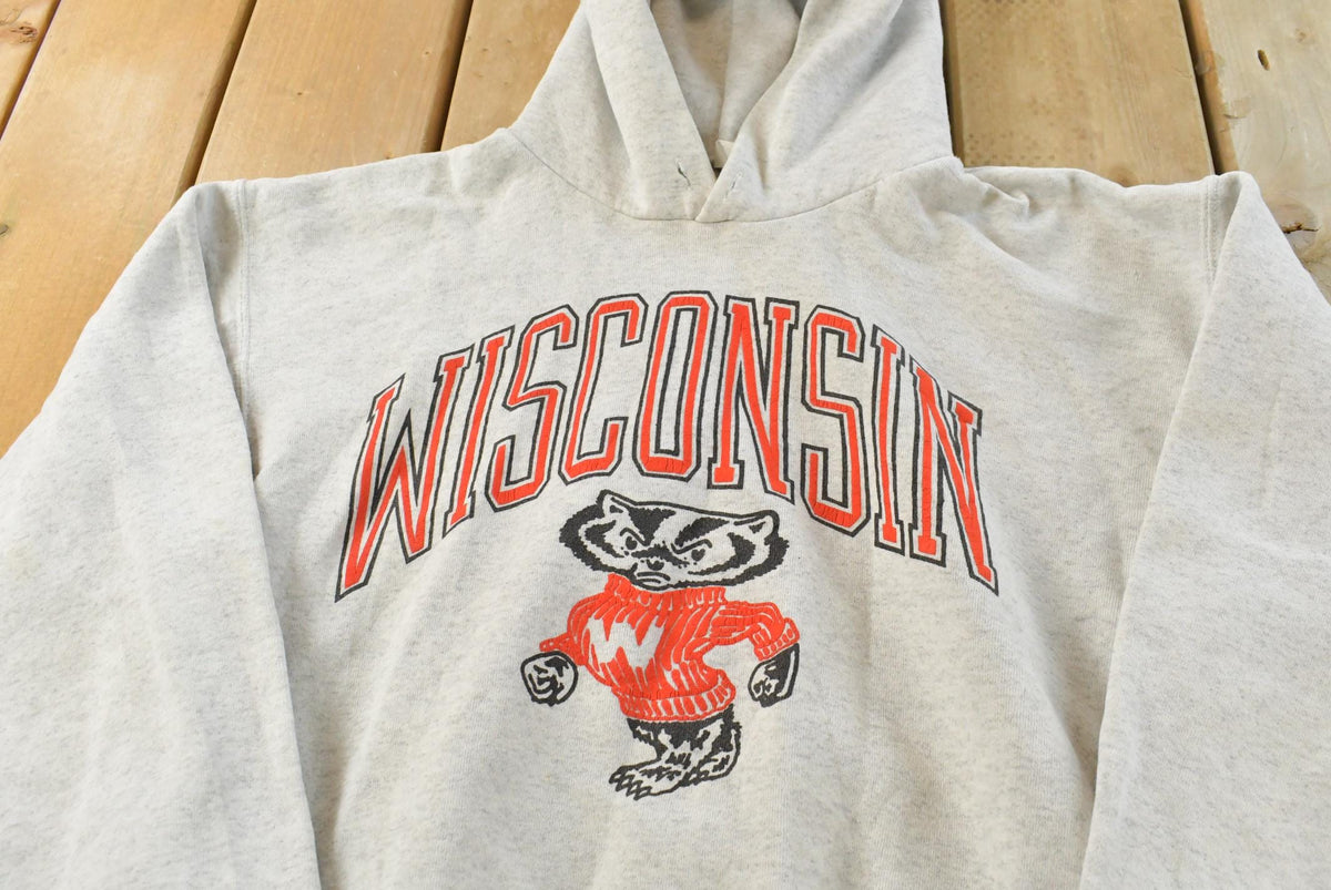 Vintage 90s Wisconsin Badgers Hoodie Sweatshirt Men's M Made in USA Collegiate Sweater from propervintagecanada