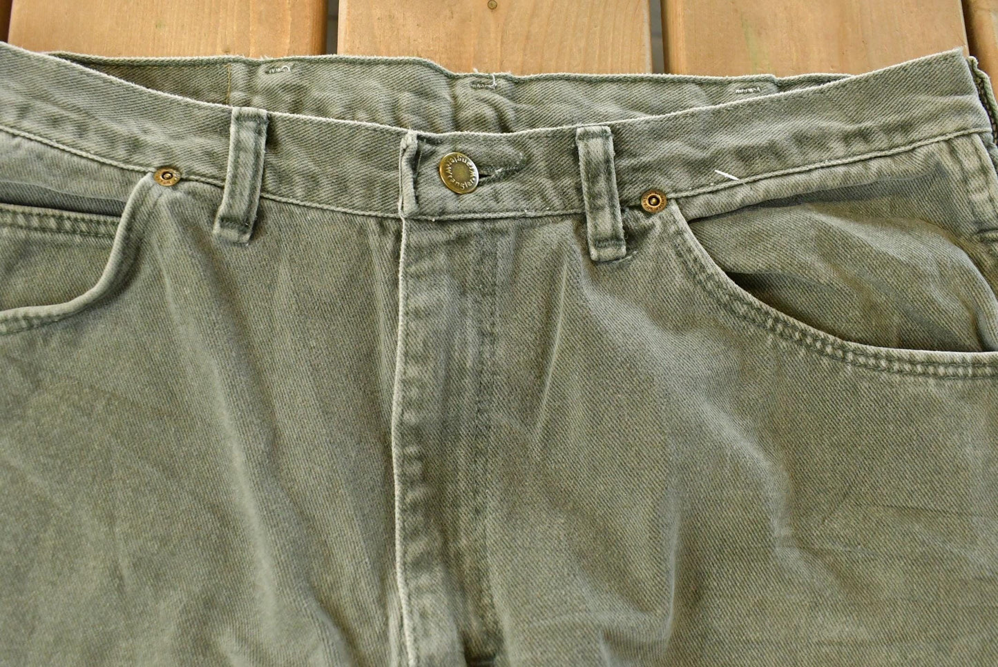 Vintage 90s Wrangler Green Denim Jeans, Men's 34x30 from propervintagecanada