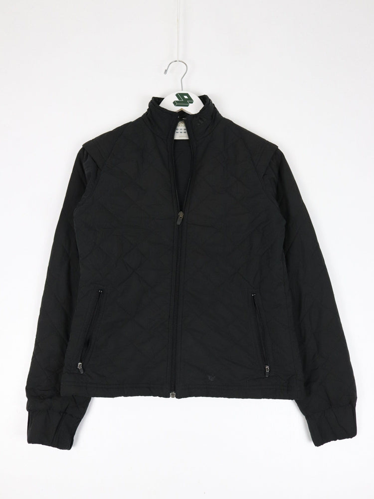 Vintage Adidas Jacket Womens Small Black Quilt Y2K Coat from propervintagecanada