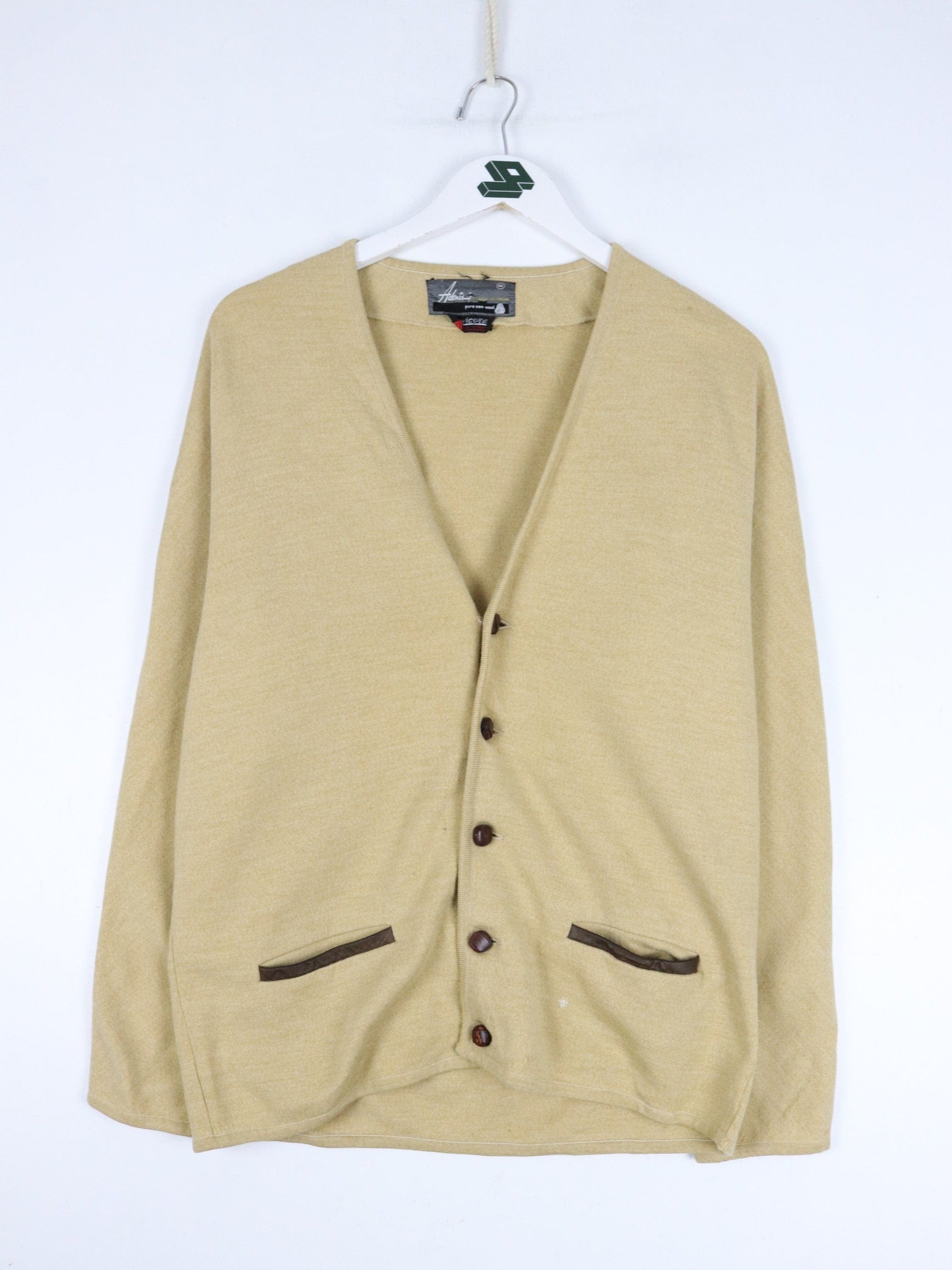 Vintage Adonis Sweater Fits Mens Small Beige Wool Knit Cardigan from propervintagecanada