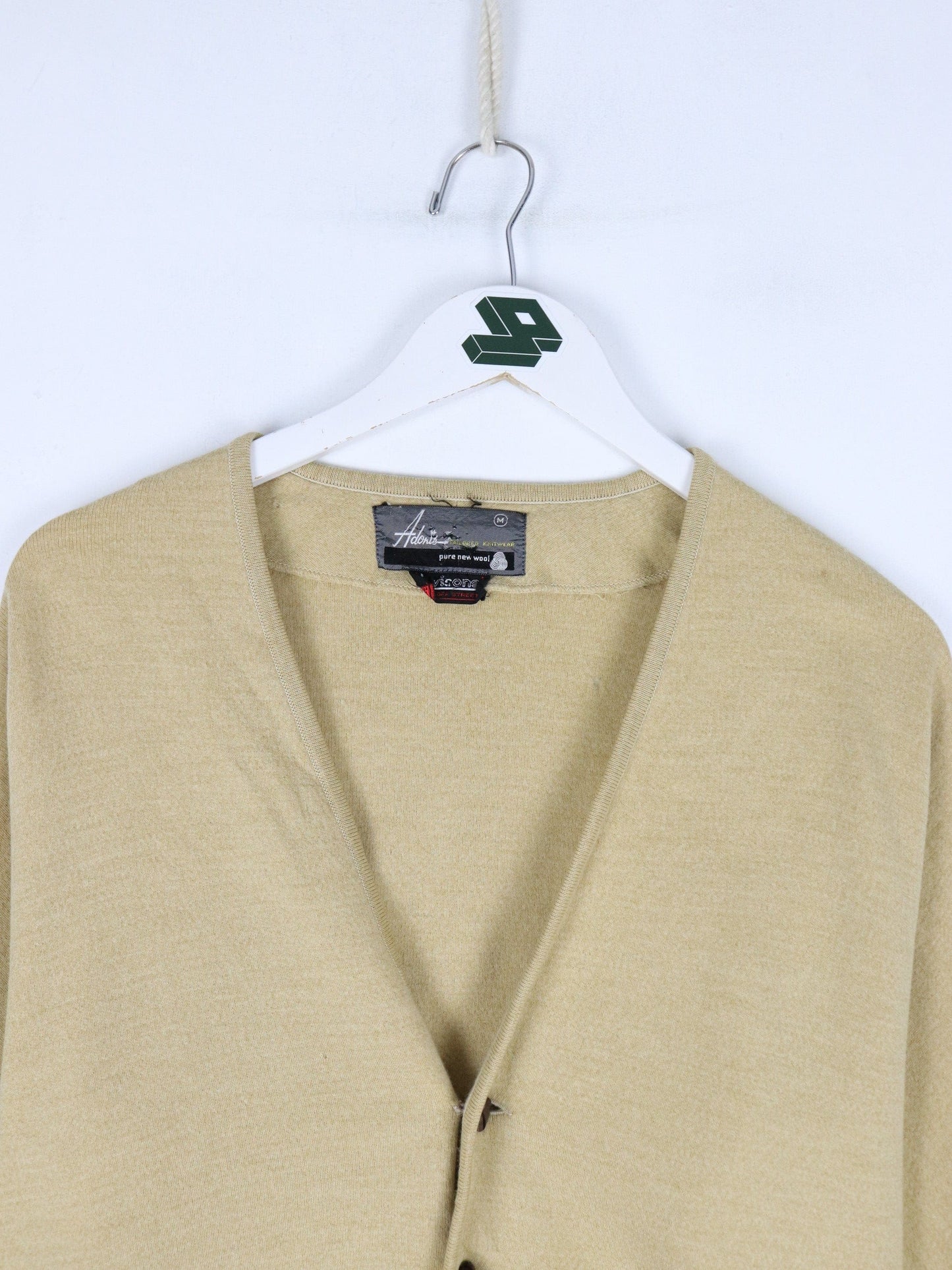 Vintage Adonis Sweater Fits Mens Small Beige Wool Knit Cardigan from propervintagecanada