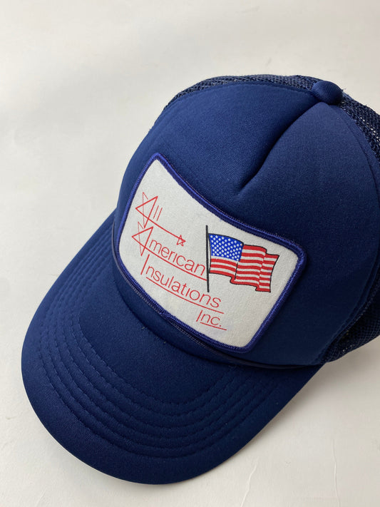 Vintage All American Insulations Hat Cap Adult Blue Trucker Snapback