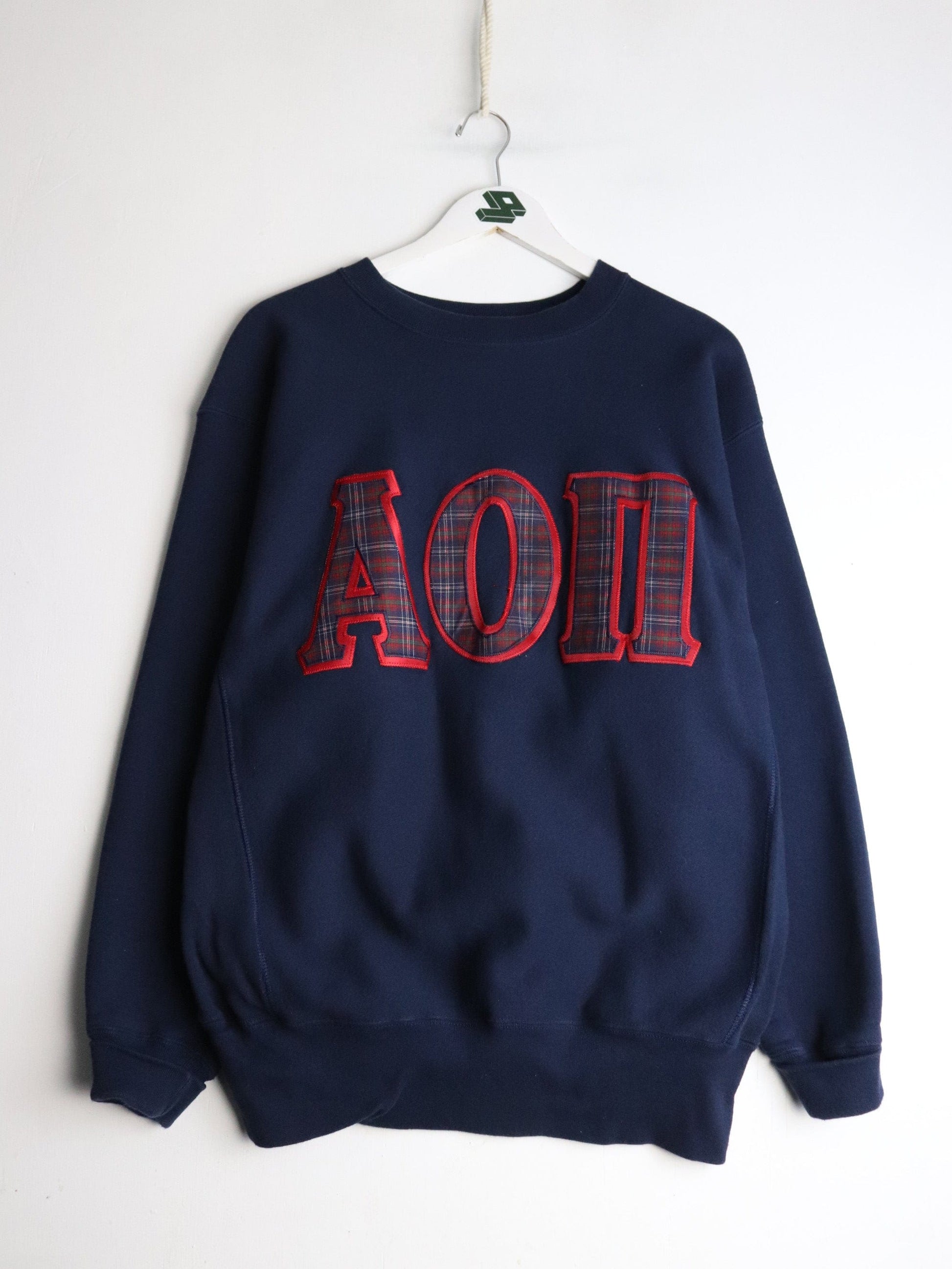 Vintage Alpha Omicron Pi Sweatshirt Mens Large Blue College from propervintagecanada
