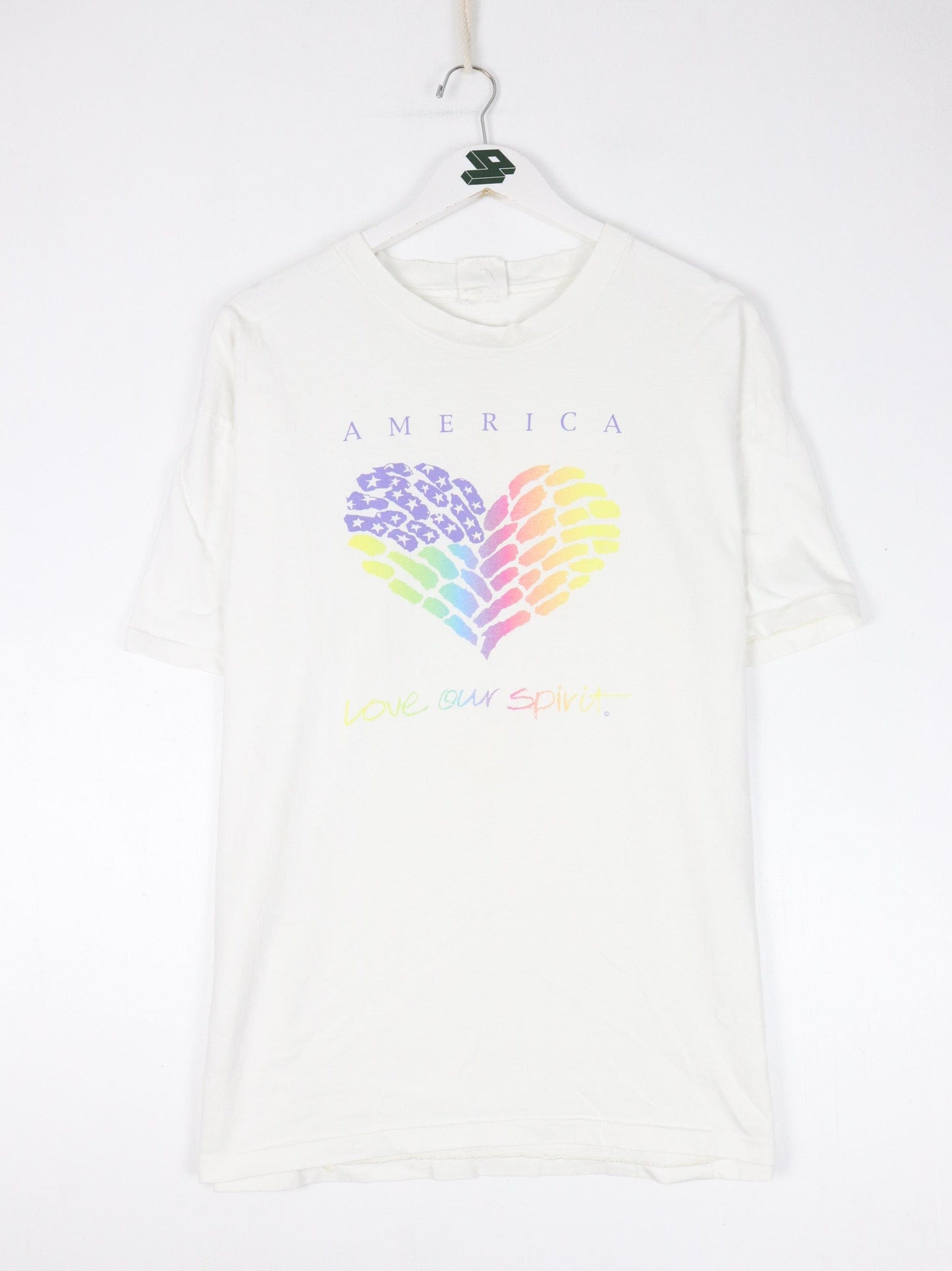 Vintage America T Shirt Mens XL White 90s Heart USA