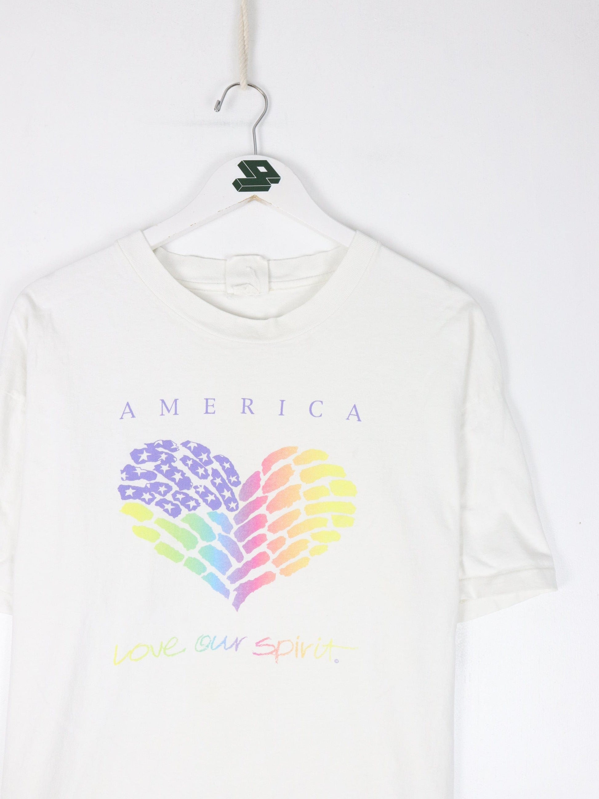 Vintage America T Shirt Mens XL White 90s Heart USA