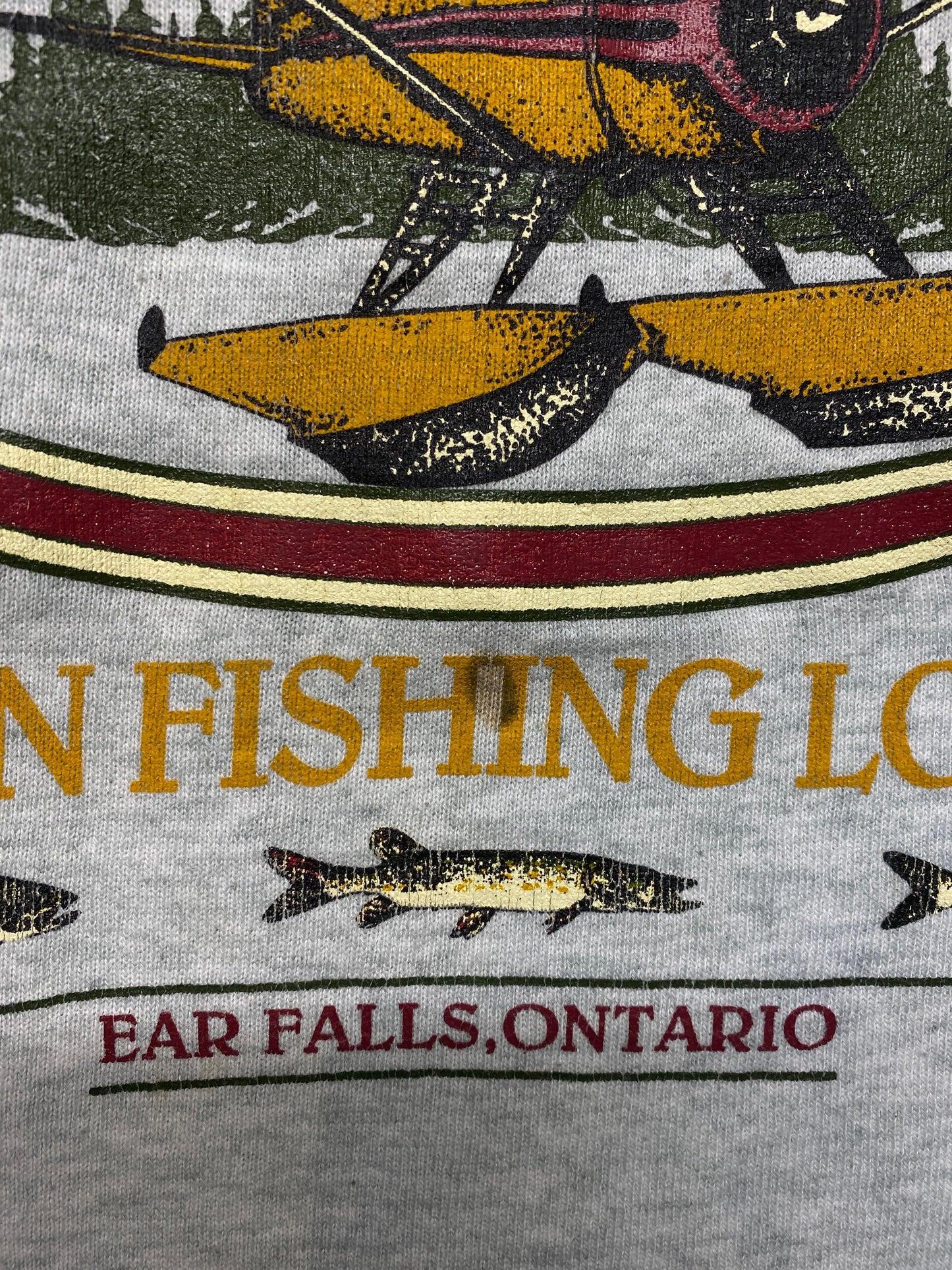 Vintage Anishinabi Fishing Lodge Sweatshirt Mens Medium Grey 90s from propervintagecanada