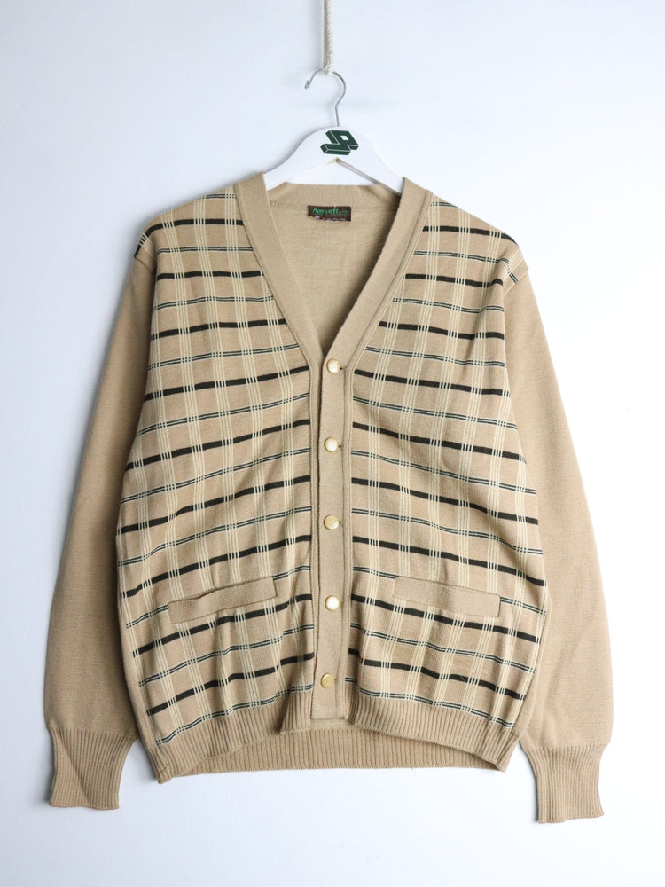 Vintage Ansett Sweater Mens Small Beige Knit Cardigan Wool from propervintagecanada