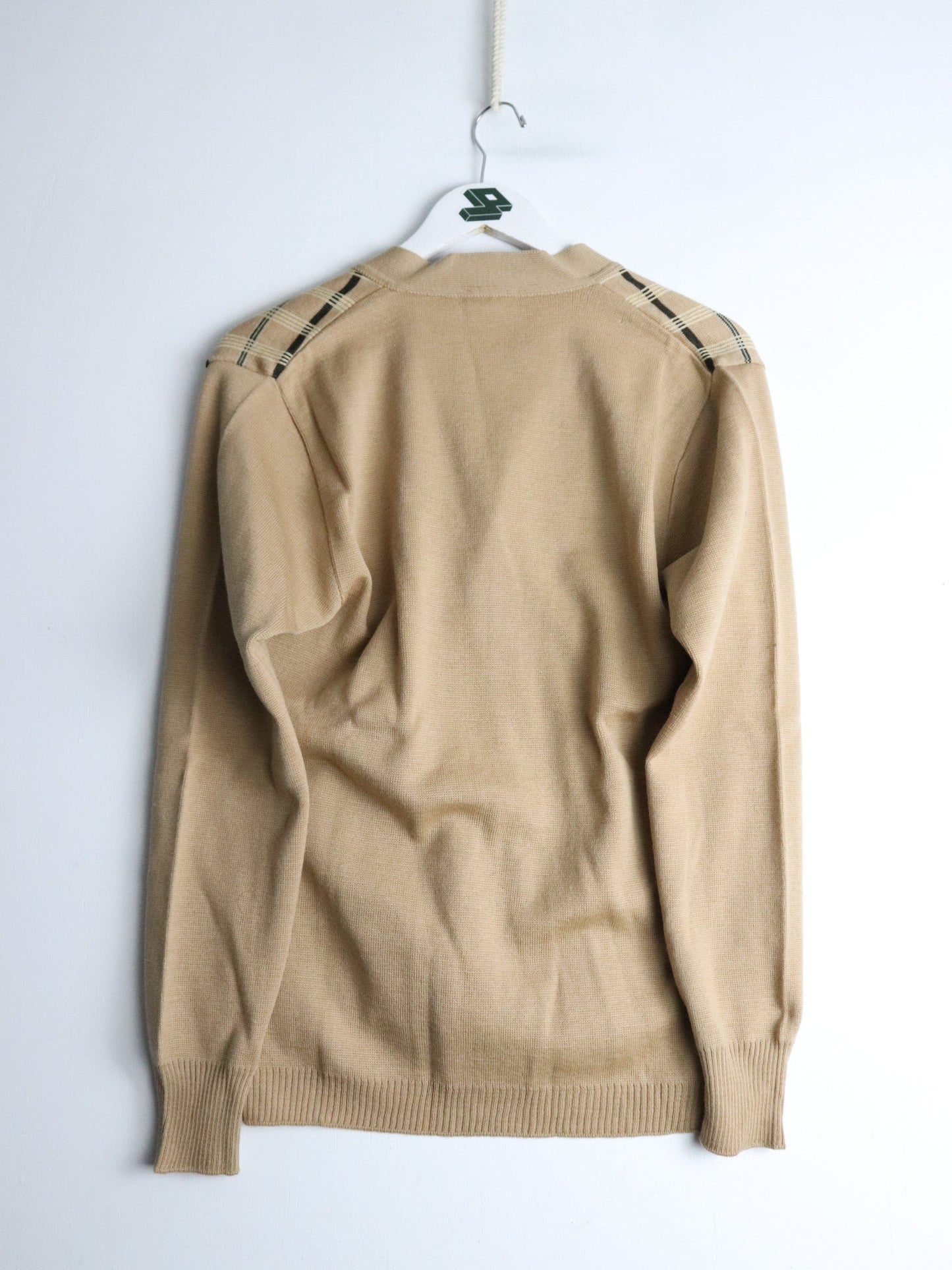 Vintage Ansett Sweater Mens Small Beige Knit Cardigan Wool from propervintagecanada
