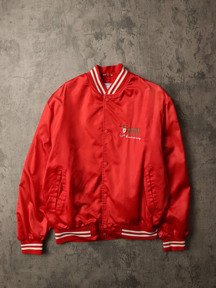 Vintage Apple Auto Glass Jacket Mens Large Red Satin Snap On Coat from propervintagecanada