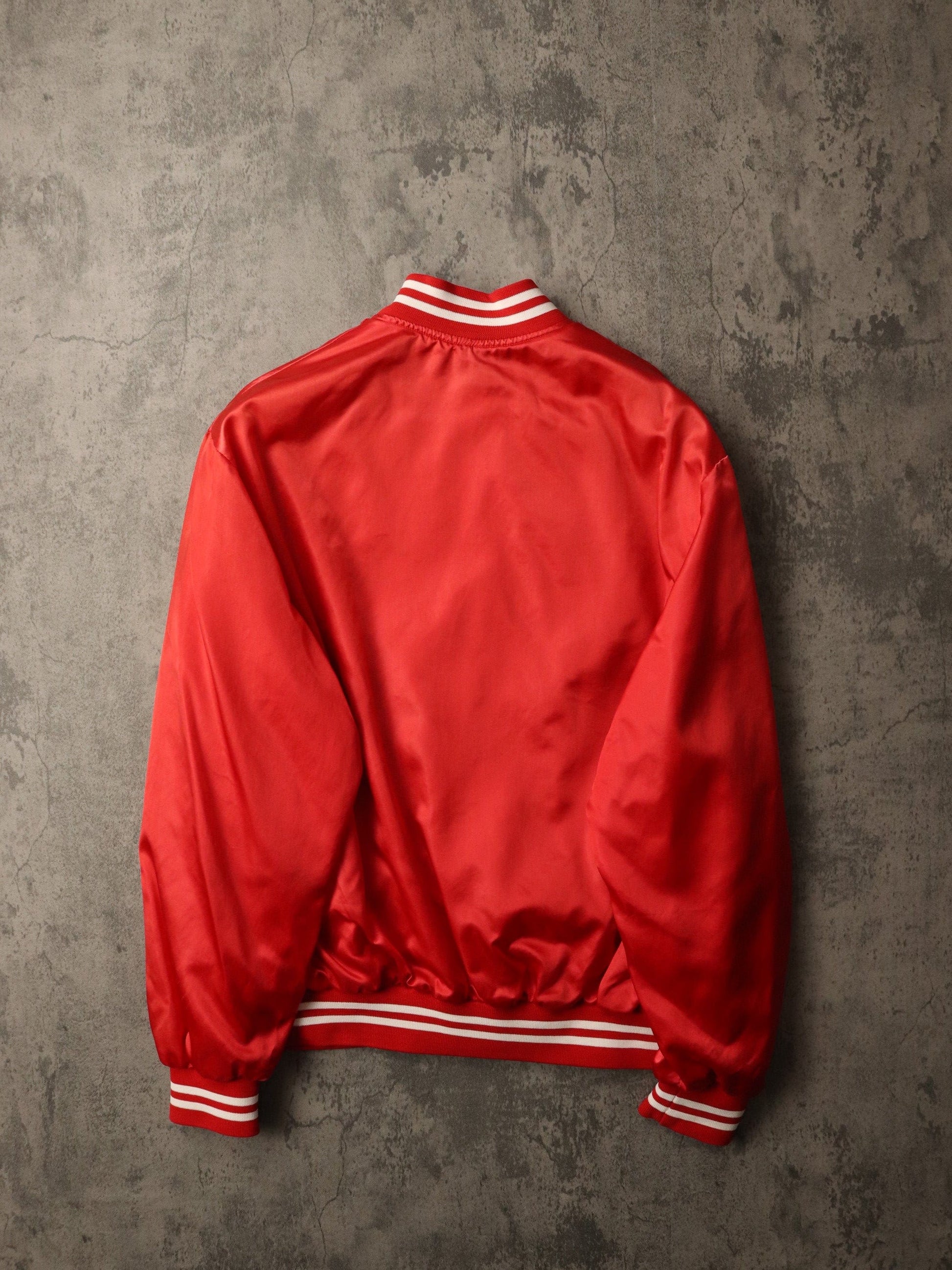 Vintage Apple Auto Glass Jacket Mens Large Red Satin Snap On Coat from propervintagecanada