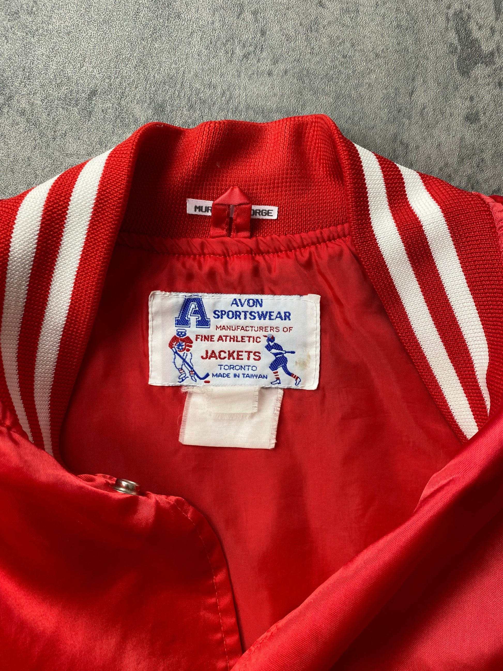 Vintage Apple Auto Glass Jacket Mens Large Red Satin Snap On Coat from propervintagecanada