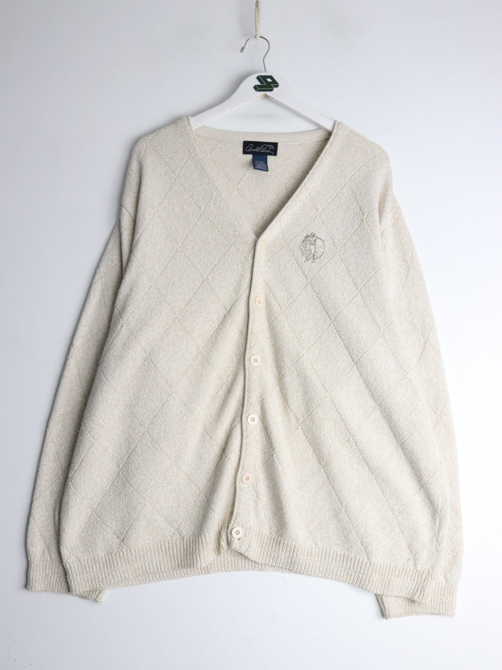 Vintage Arnold Palmer Sweater Mens XL Beige Knit Cardigan from propervintagecanada