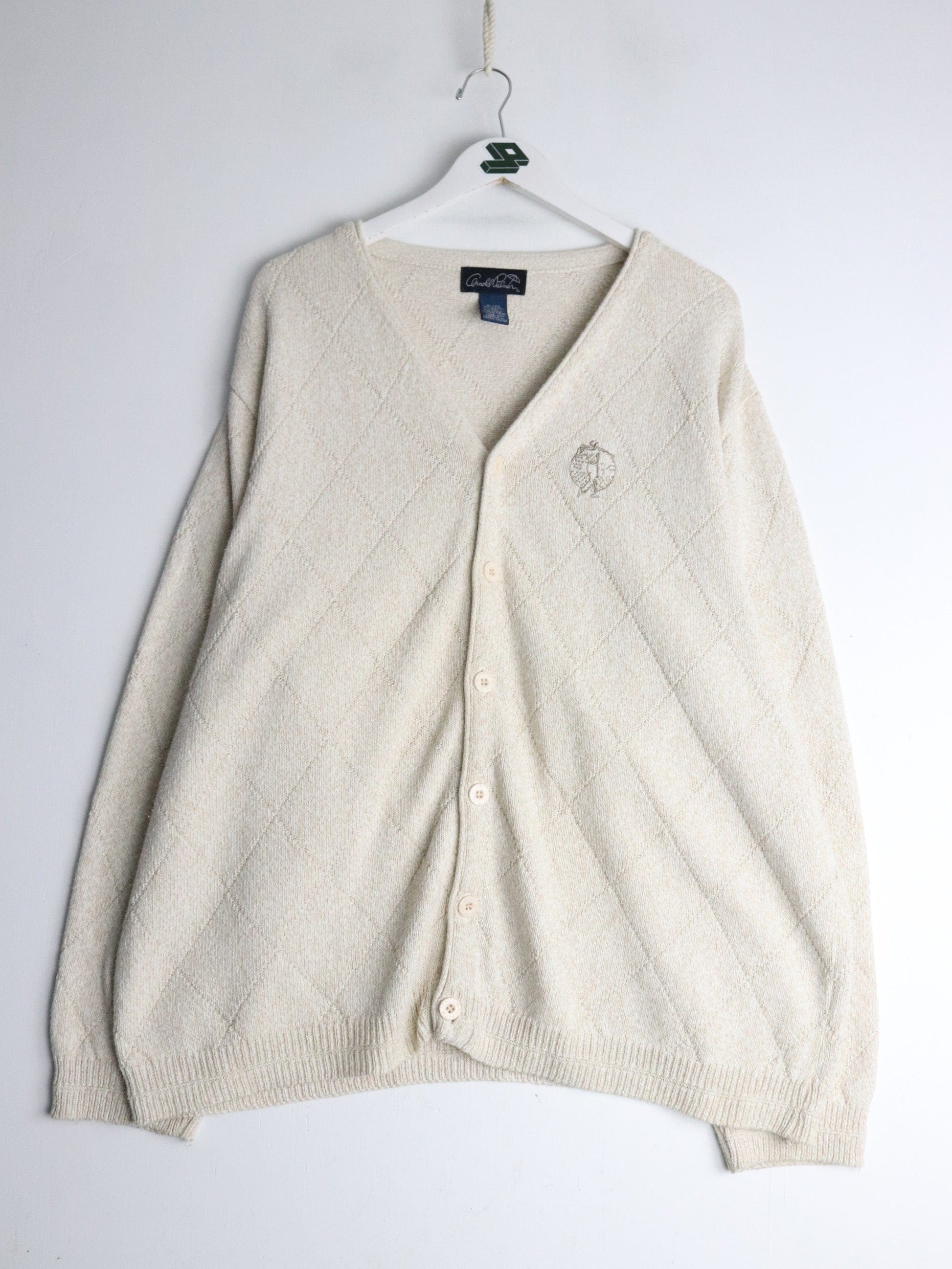 Vintage Arnold Palmer Sweater Mens XL Beige Knit Cardigan