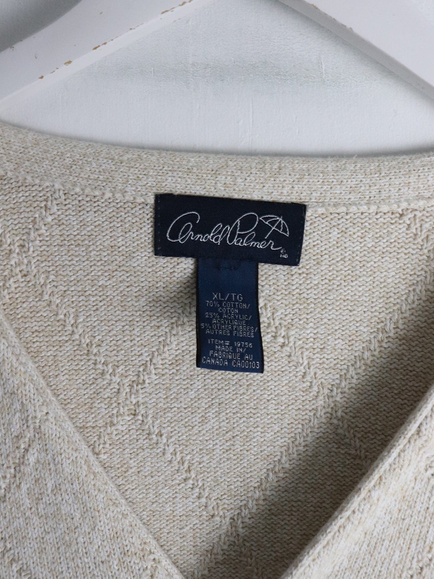 Vintage Arnold Palmer Sweater Mens XL Beige Knit Cardigan