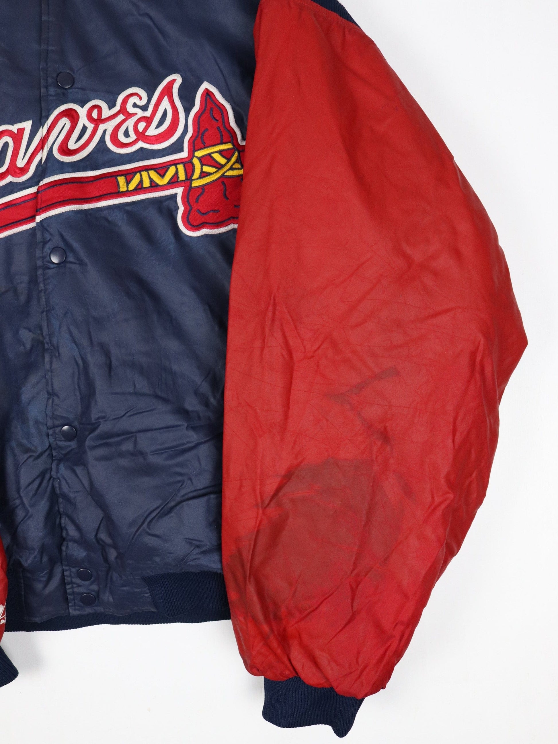Vintage Atlanta Braves Jacket Mens 2XL Blue Wax Cost MLB Varsity Bomber from propervintagecanada