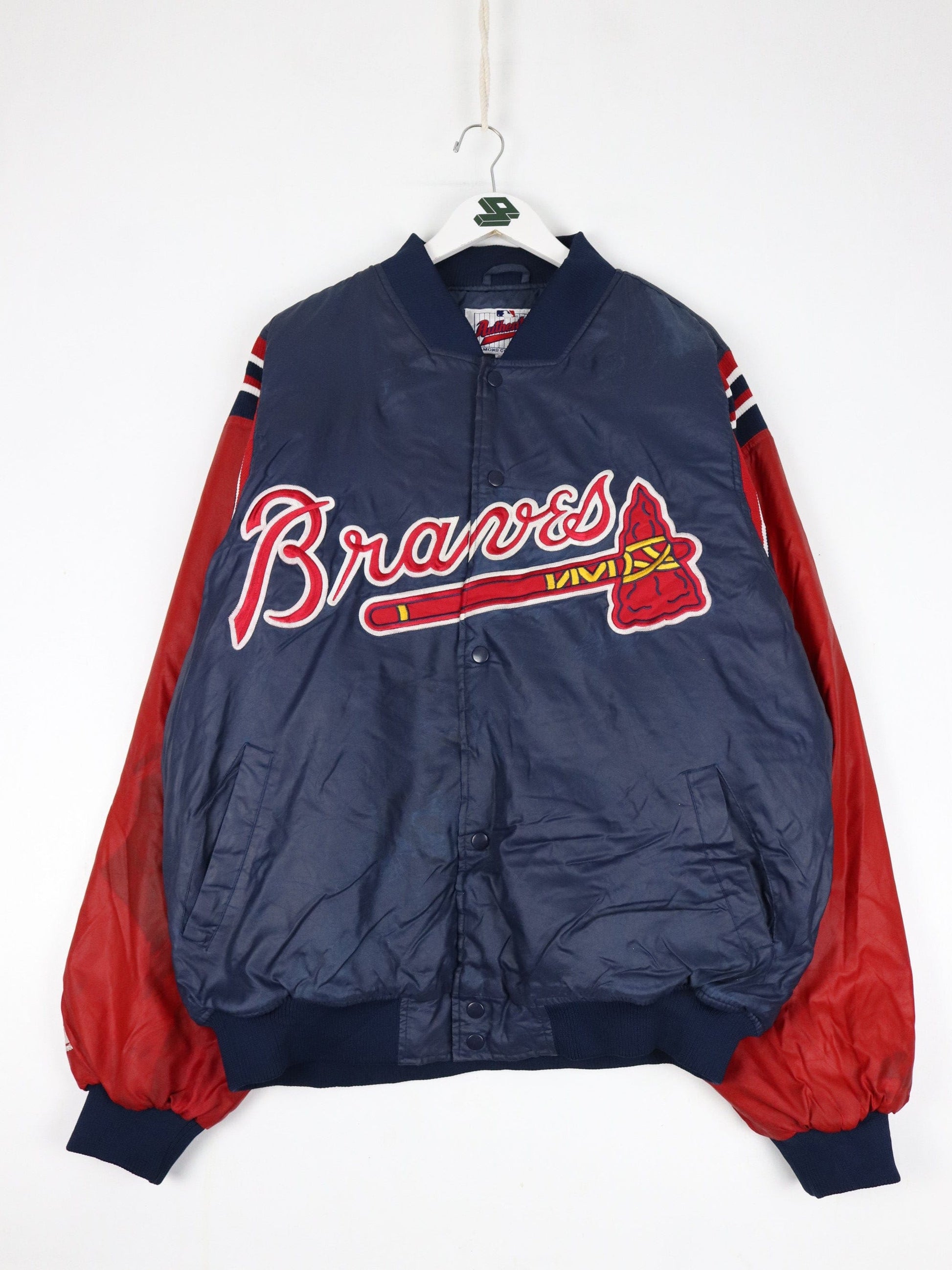 Vintage Atlanta Braves Jacket Mens 2XL Blue Wax Cost MLB Varsity Bomber from propervintagecanada