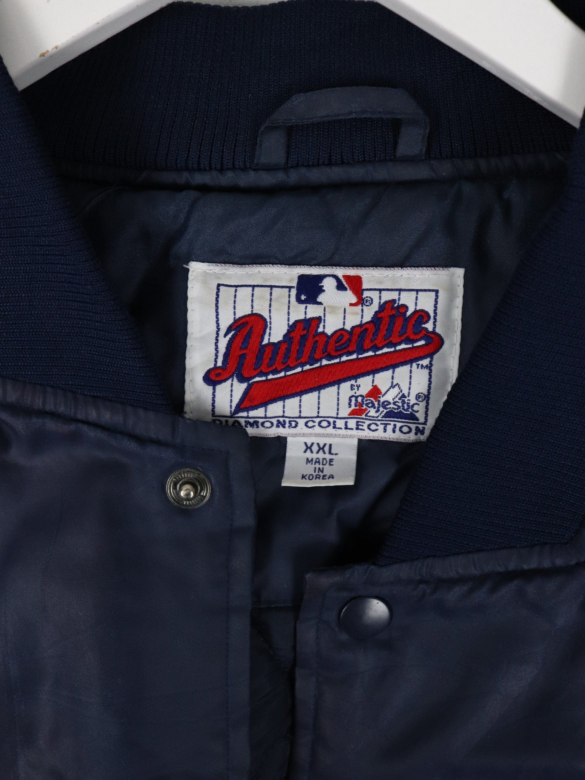 Vintage Atlanta Braves Jacket Mens 2XL Blue Wax Cost MLB Varsity Bomber from propervintagecanada