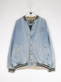 Vintage B.U.M. Equipment Jacket Mens Large Blue Denim Varsity from propervintagecanada