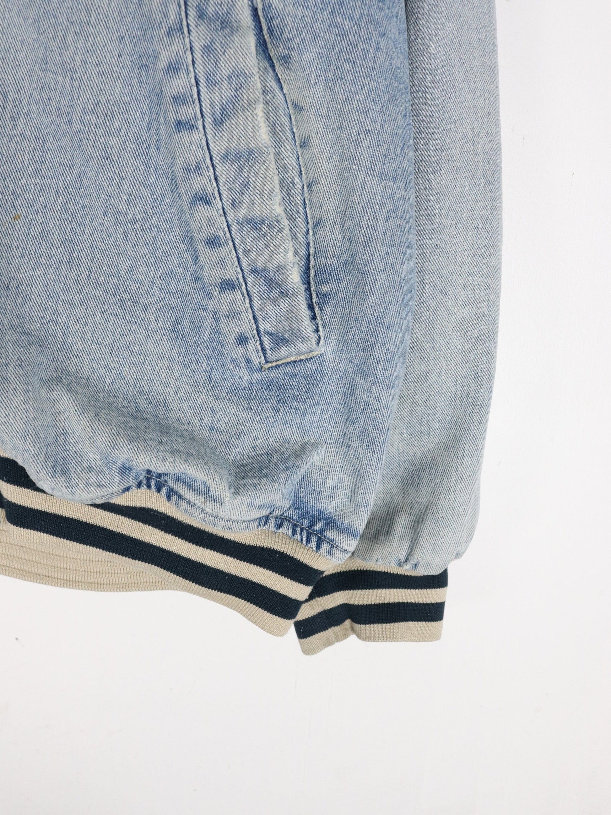 Vintage B.U.M. Equipment Jacket Mens Large Blue Denim Varsity from propervintagecanada