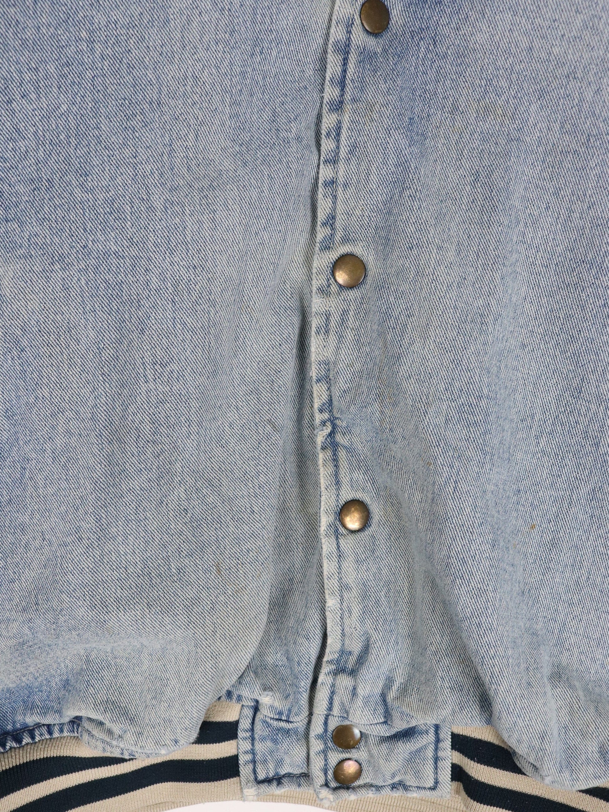 Vintage B.U.M. Equipment Jacket Mens Large Blue Denim Varsity from propervintagecanada