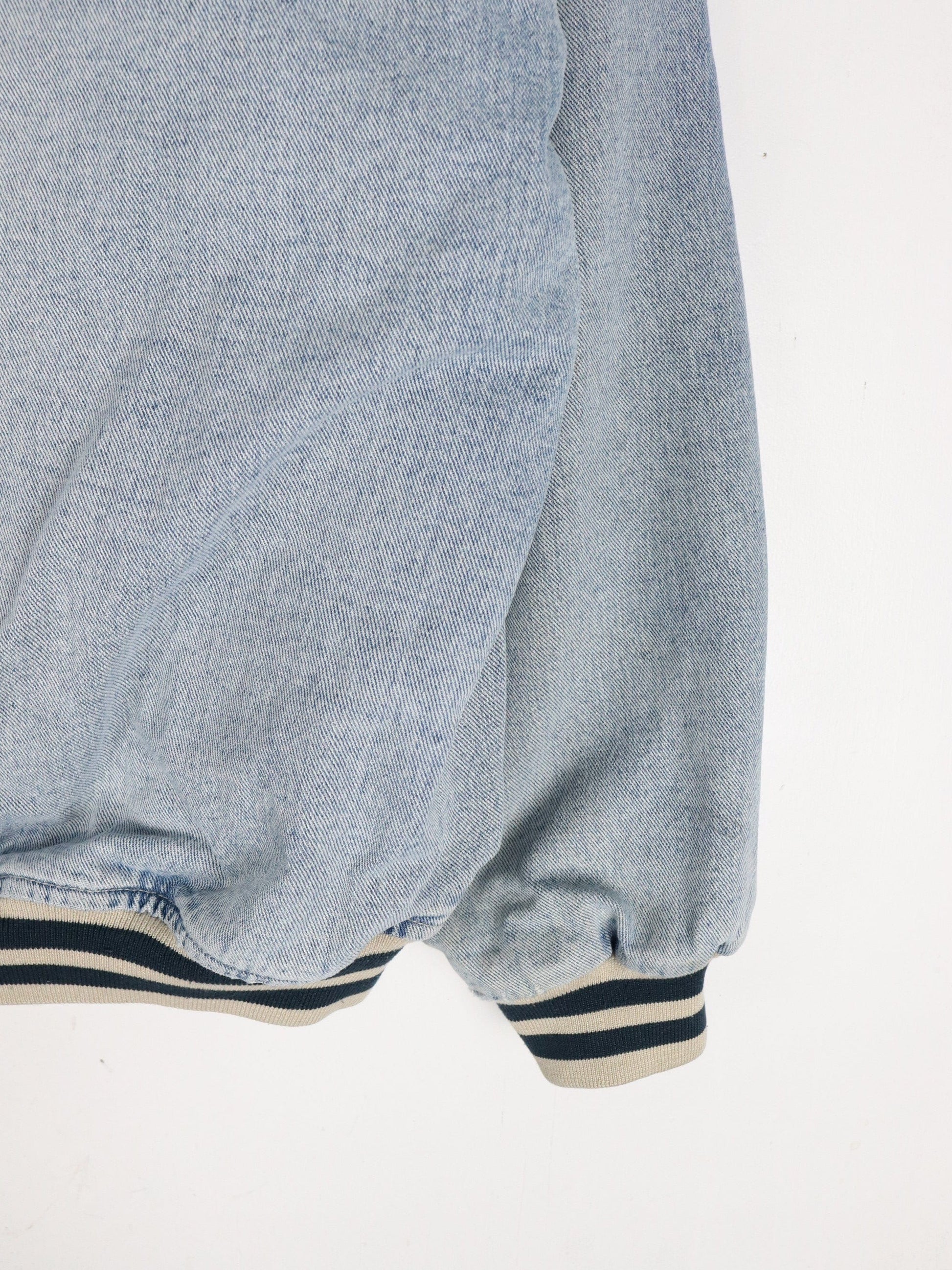 Vintage B.U.M. Equipment Jacket Mens Large Blue Denim Varsity from propervintagecanada