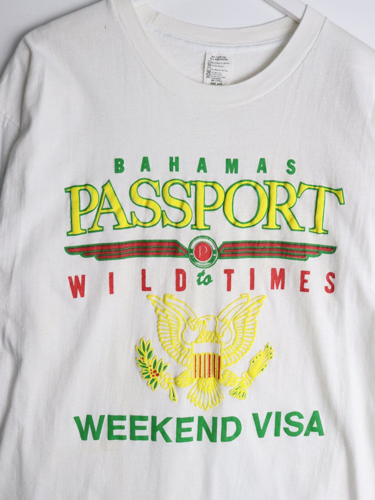 Vintage Bahamas Passport T Shirt Mens XL White 90s Funny from propervintagecanada