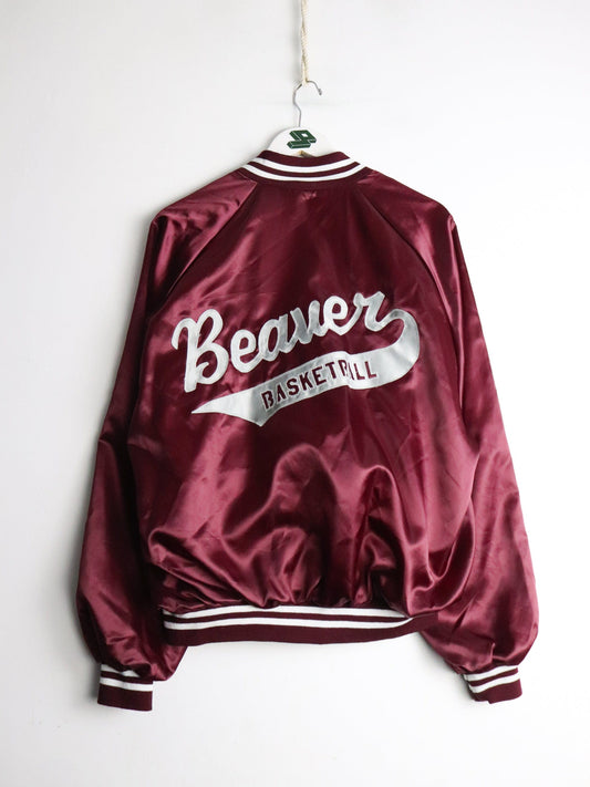 Vintage Beavers Basketball Jacket Mens XL Red Satin from propervintagecanada